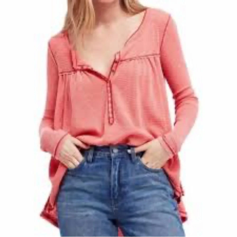 Free People Kai long sleeve Henley waffle‎ weave sz M